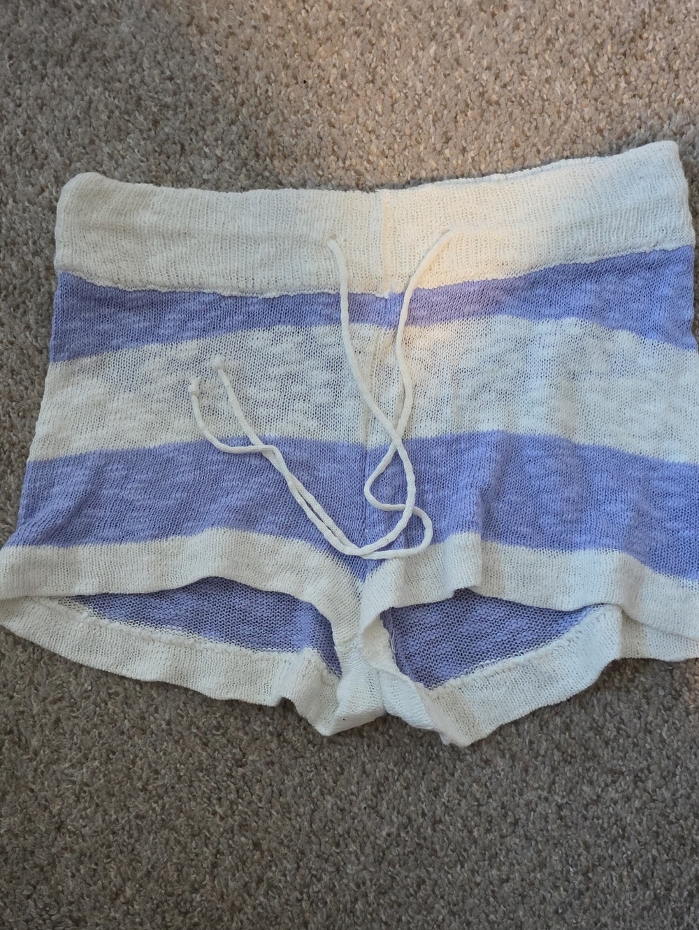 Cozy Striped Knit Lounge Shorts in Cream and Lavender